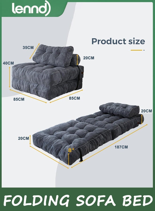LENND Folding Sofa Bed, Convertible Sleeper Chair with Pillow Foldable Mattress with Back Support, Portable Fold Out Chair Bed Comfy Floor Sofa Lounge for Living Room Bedroom, Dark Grey, Single - Image 2