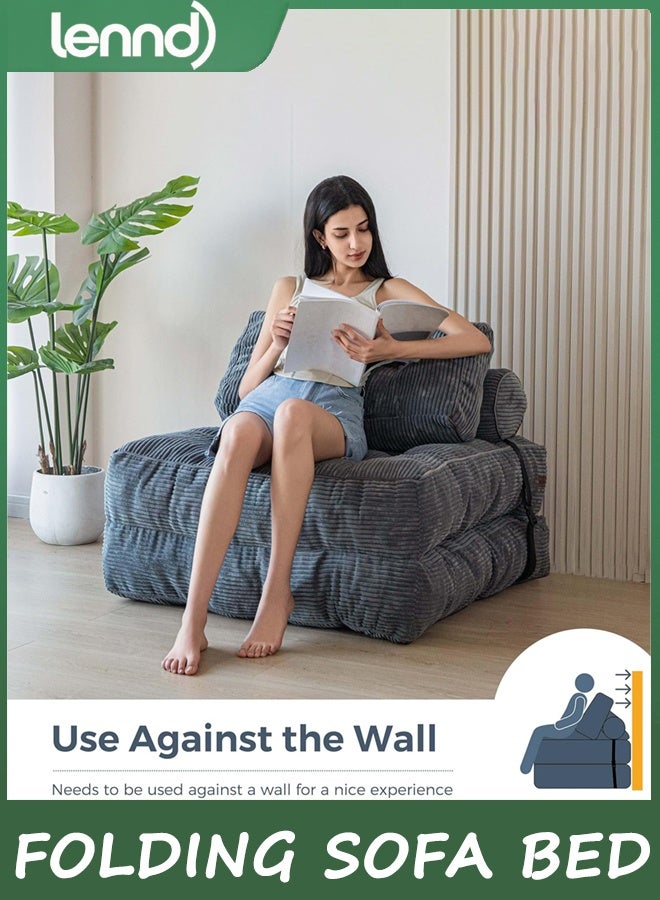 LENND Folding Sofa Bed, Convertible Sleeper Chair with Pillow Foldable Mattress with Back Support, Portable Fold Out Chair Bed Comfy Floor Sofa Lounge for Living Room Bedroom, Dark Grey, Single - Image 5