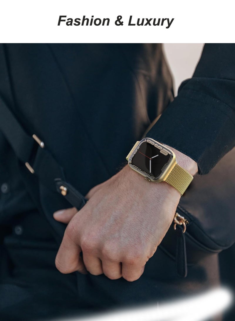 Case and watch band Set for Apple Watch Ultra/Ultra 2, 49mm, stainless steel mesh metal iWatch strap with Tempered Glass Screen Protector, Golden - Image 5