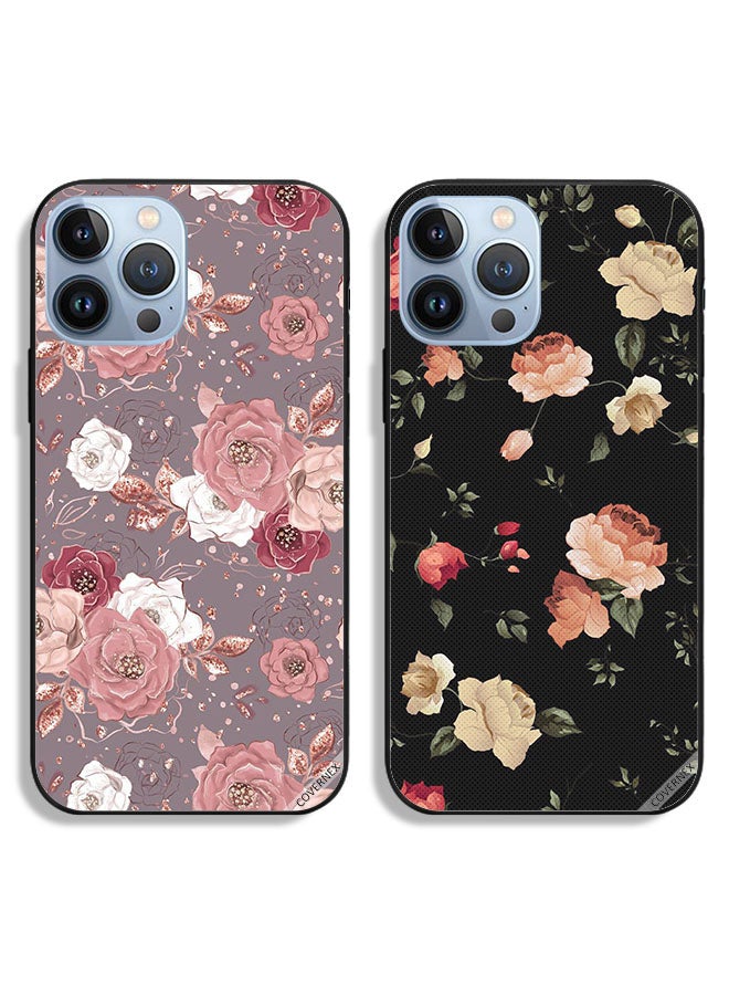 Covernex Two Cases For Apple iPhone 13 Pro Protective Covers Floral Wallpaper and Colorfull Lotus  - Image 1