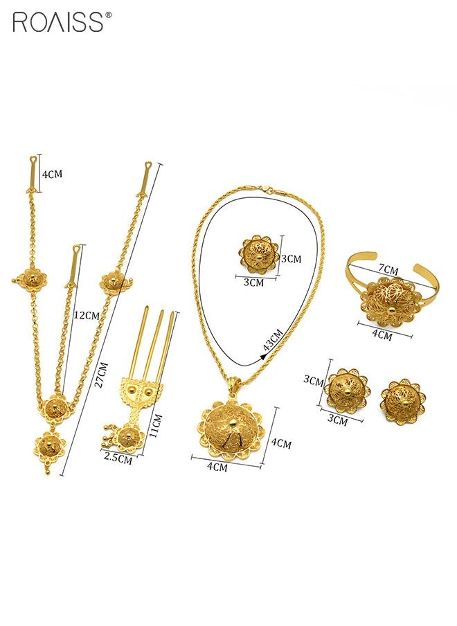 roaiss 6-Piece Gold Bridal Jewelry Set Middle Eastern Bride Wedding Accessories  - Image 3