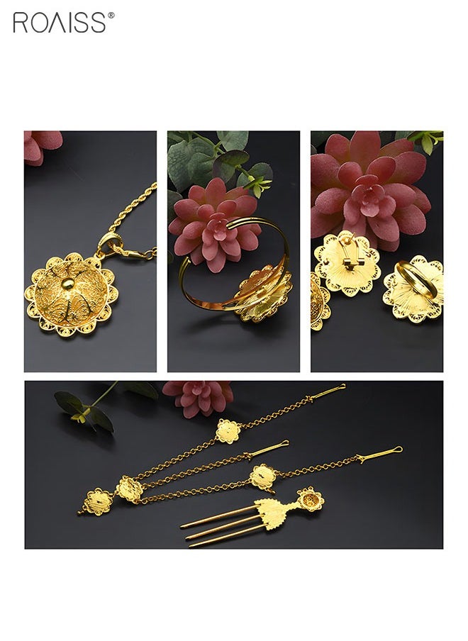roaiss 6-Piece Gold Bridal Jewelry Set Middle Eastern Bride Wedding Accessories  - Image 4