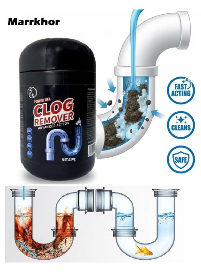 Marrkhor Power Gel Clog Remover Advanced Action Drain Cleaner Fast Dissolving Formula Removes Hair Grease Soap Scum Safe For Pipes Kitchen Bathroom Sinks Showers Effective, Professional Heavy Duty Home Use 220g - Image 1