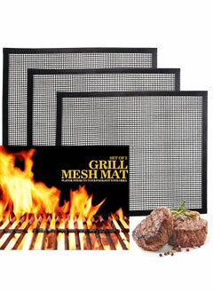 Excefore BBQ Mesh Grill Mats 3 Pack, 16" x 13" Non-Stick Grilling Mat for Fish Vegetables, Grill Accessories for Most Outdoor Grills, Reusable Heat Resistant Grill Pad, Barbecue Sheet, Oven Liner  - Image 1