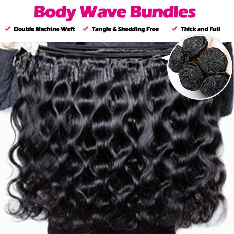 YIBUSI 12A Human Hair Bundles with Closure 16 18 20 with 14 Inch Brazilian Body Wave 3 Bundles Human Hair with 4x4 HD Lace Closure 100% Unprocessed Virgin Human Hair Weave - Image 5