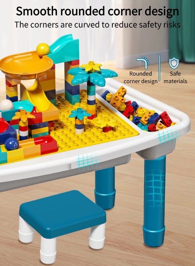 جني ثروة طاولة بناء للأطفال، قابلة للتحويل إلى طاولة تعليمية للأطفال ومجموعة كراسي، طاولة لعب متعددة الوظائف 5 في 1 مع مساحة تخزين، تتضمن كرسيًا واحدًا و 108 قطعة بناء كبيرة متوافقة، مناسبة للأطفال من عمر سنتين فما فوق. - Image 4