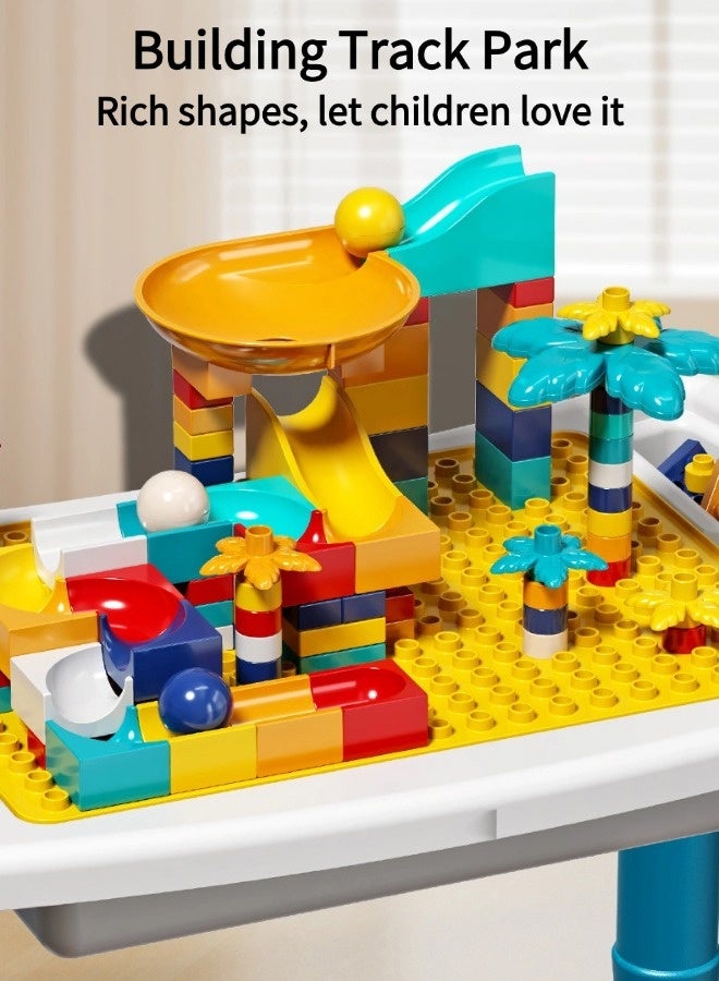 جني ثروة طاولة بناء للأطفال، قابلة للتحويل إلى طاولة تعليمية للأطفال ومجموعة كراسي، طاولة لعب متعددة الوظائف 5 في 1 مع مساحة تخزين، تتضمن كرسيًا واحدًا و 108 قطعة بناء كبيرة متوافقة، مناسبة للأطفال من عمر سنتين فما فوق. - Image 3