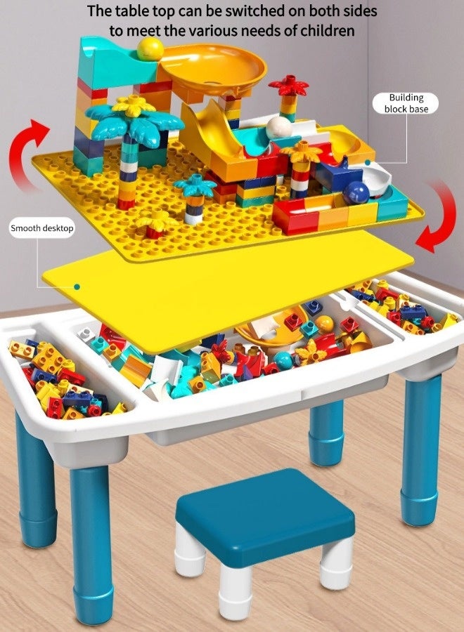 جني ثروة طاولة بناء للأطفال، قابلة للتحويل إلى طاولة تعليمية للأطفال ومجموعة كراسي، طاولة لعب متعددة الوظائف 5 في 1 مع مساحة تخزين، تتضمن كرسيًا واحدًا و 108 قطعة بناء كبيرة متوافقة، مناسبة للأطفال من عمر سنتين فما فوق. - Image 2