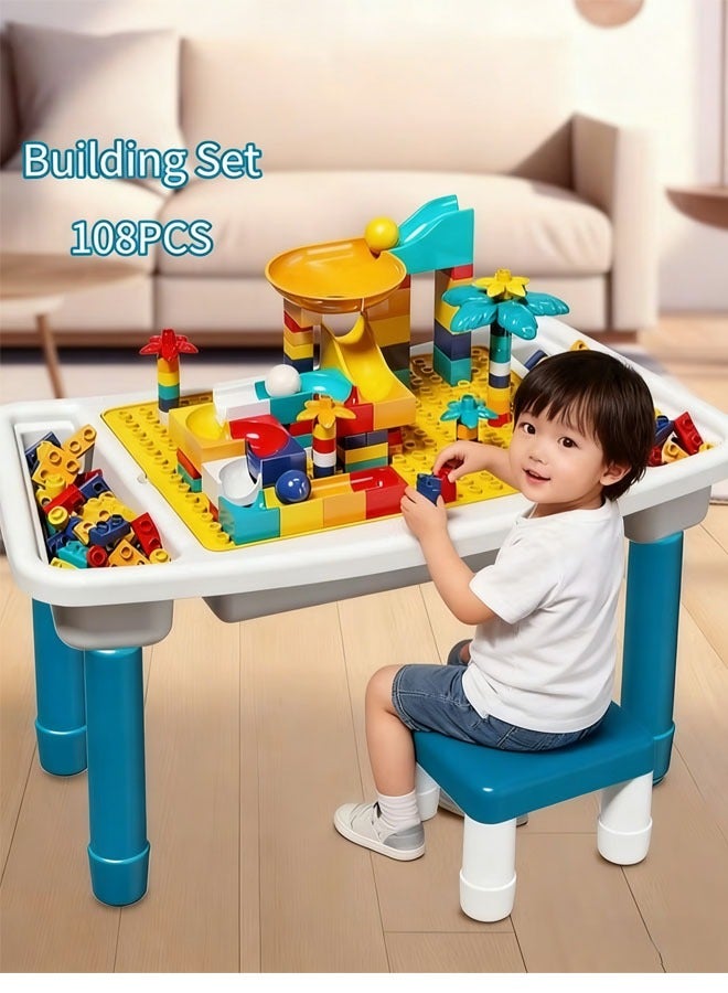 Toyzey Children's building table, convertible into a children's learning table and chair set, 5-in-1 multi-functional play table set with storage, includes 1 chair and 108 compatible large building blocks, suitable for children aged 2 and up - Image 1