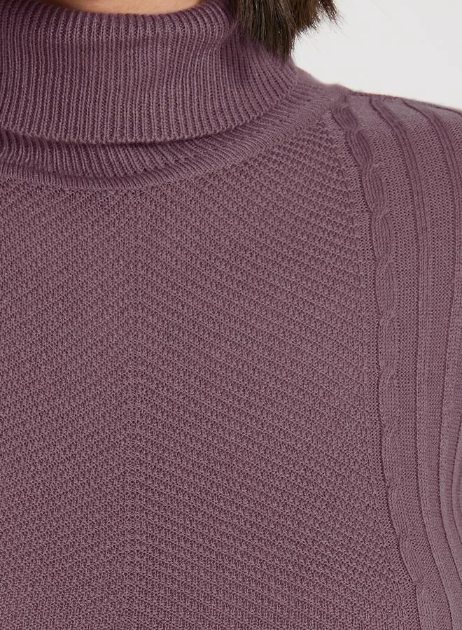 Styli Slim Fit Regular Length Turtle Neck Cable Knit Sweater