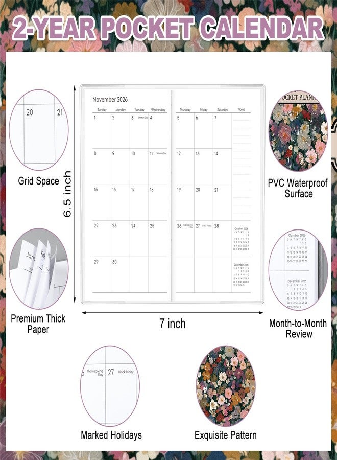 ReliThick 2026 Pocket Calendar for Purse Small Monthly Planner for Women Handy Weekly Pocket Planner Journal Notebook Christmas New Year Gift Sister Friends Women(2026-2027,Nature Floral) - Image 2