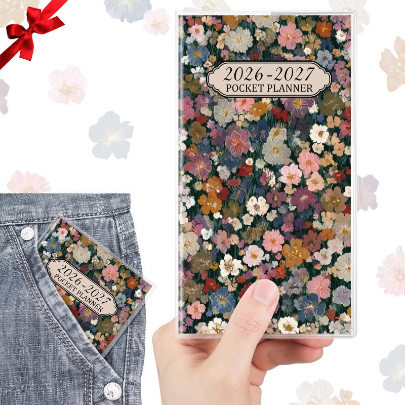 ReliThick 2026 Pocket Calendar for Purse Small Monthly Planner for Women Handy Weekly Pocket Planner Journal Notebook Christmas New Year Gift Sister Friends Women(2026-2027,Nature Floral) - Image 1