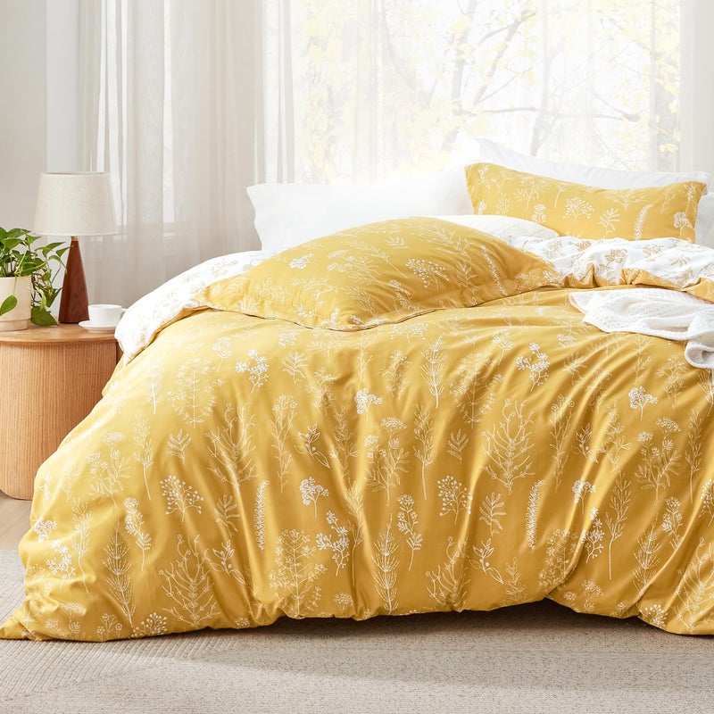 Bedsure TwinTwin XL Comforter Set  Yellow Bed Set 2 Pieces Cute Floral Bedding 1 Soft Reversible Botanical Flowers Comforter and 1 Pillow Sham