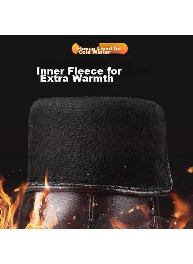 RED DRAGONFLY Hongqingting Genuine Leather Gloves For Women, Winter Fleece-lined Top-grain Sheepskin, Warm Touchscreen Compatible, For Driving, Cycling, Outdoor Riding, Water-repellent, Windproof, Motorcycle Riding, Thickened Cold-resistant Cotton Gloves, Size L - Image 3