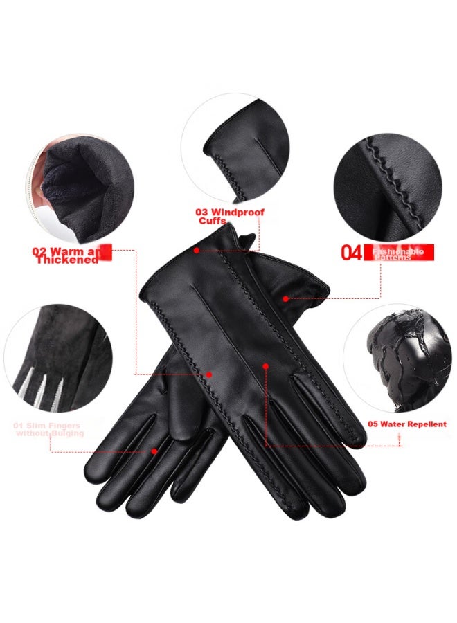 RED DRAGONFLY Hongqingting Genuine Leather Gloves For Women, Winter Fleece-lined Top-grain Sheepskin, Warm Touchscreen Compatible, For Driving, Cycling, Outdoor Riding, Water-repellent, Windproof, Motorcycle Riding, Thickened Cold-resistant Cotton Gloves, Size L - Image 5