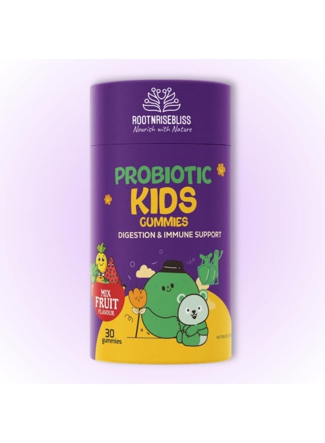 ROOTNRISEBLISS Probiotic Kids Gummies Mix Fruit Flavor with Bacillus Coagulans Bacillus Subtilis and Prebiotics for Kids Digestion Immunity Gut Health Support – Vegan Probiotic Gummies for Children – 30 Natural Gummies – Pack of 1 - Image 1