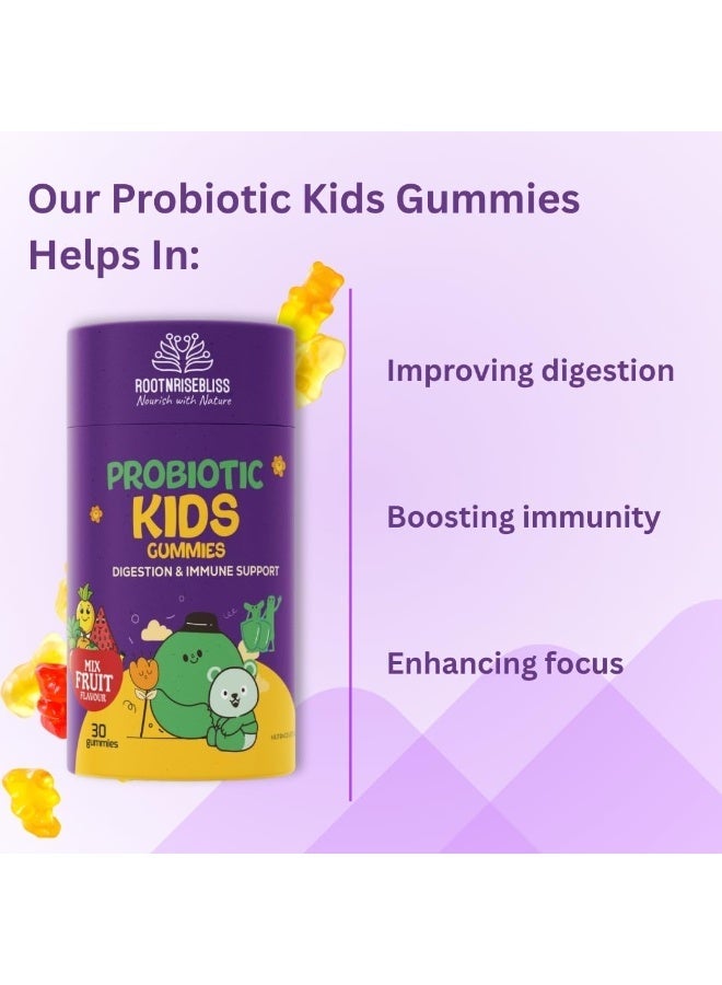 ROOTNRISEBLISS Probiotic Kids Gummies Mix Fruit Flavor with Bacillus Coagulans Bacillus Subtilis and Prebiotics for Kids Digestion Immunity Gut Health Support – Vegan Probiotic Gummies for Children – 30 Natural Gummies – Pack of 1 - Image 2
