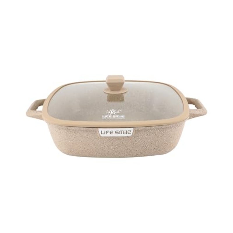 Square Shallow Casserole Pan 36cm with Lid, Granite Non Stick Cooking Pot - Image 1