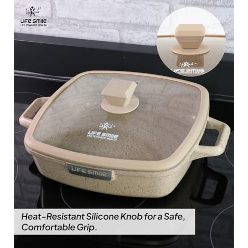 Square Shallow Casserole Pan 36cm with Lid, Granite Non Stick Cooking Pot - Image 5