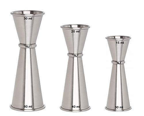 NJ Stainless Steel Japanese Style Double Side Jigger, Drink Bar Tool Jigger: 30-60 ml, 20-40 ml, 15-30 ml - Image 2