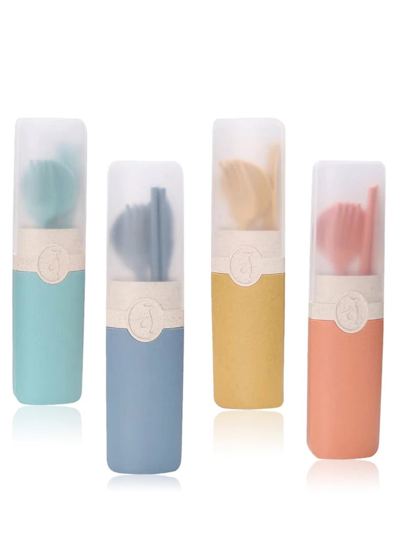 Wheat Straw Cutlery,4 Sets Portable Cutlery Spoon Knife Fork Tableware Set,Reusable Travel Flatware Set with Case for Kids Adults School Travel Camping Family Daily Use(4 Colors) - Image 1