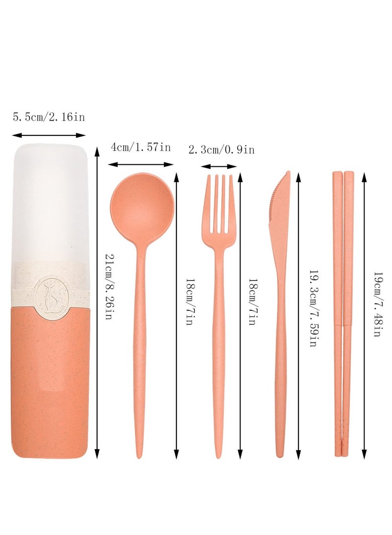 Wheat Straw Cutlery,4 Sets Portable Cutlery Spoon Knife Fork Tableware Set,Reusable Travel Flatware Set with Case for Kids Adults School Travel Camping Family Daily Use(4 Colors) - Image 3