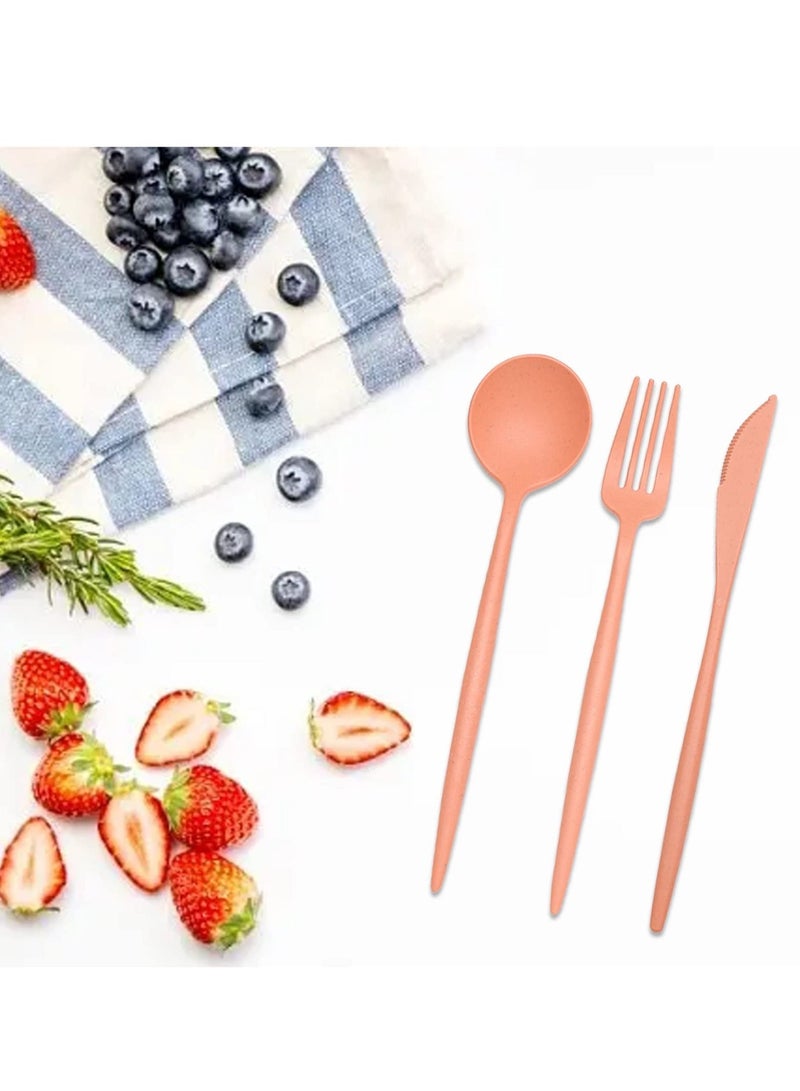 Wheat Straw Cutlery,4 Sets Portable Cutlery Spoon Knife Fork Tableware Set,Reusable Travel Flatware Set with Case for Kids Adults School Travel Camping Family Daily Use(4 Colors) - Image 4