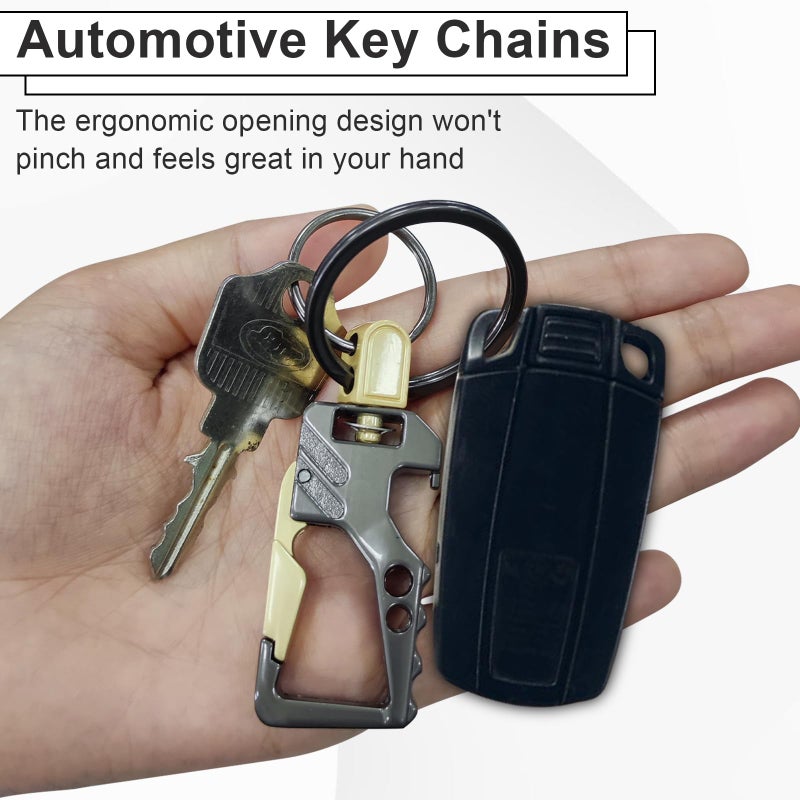 ecocstm 2 PCS Key Chain, Carabiner Clip Car Key Chains, Heavy Duty Tactical Key Chain with Bottle Opener and 2 Key Rings for Men and Women (Black and Silve) - Image 5