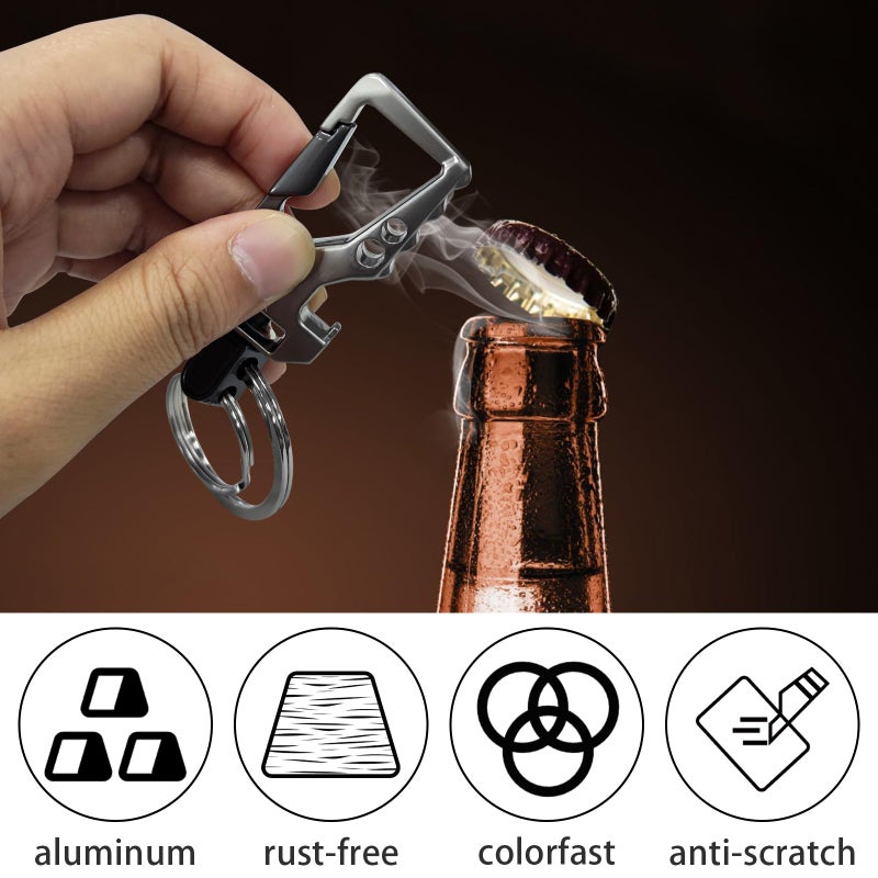 ecocstm 2 PCS Key Chain, Carabiner Clip Car Key Chains, Heavy Duty Tactical Key Chain with Bottle Opener and 2 Key Rings for Men and Women (Black and Silve) - Image 4
