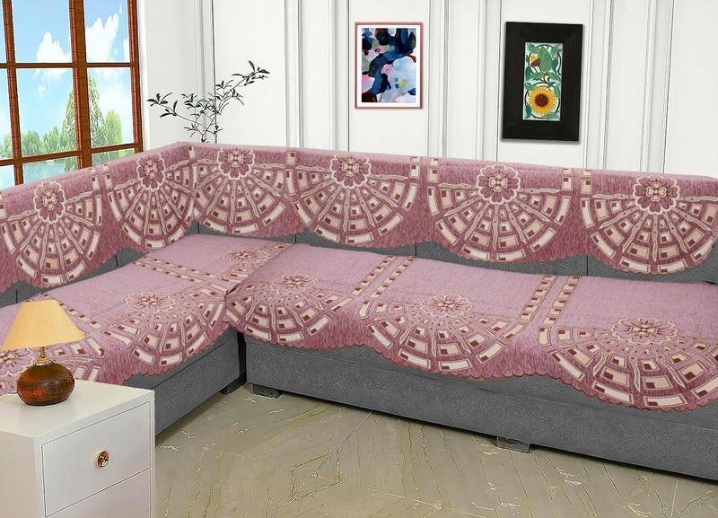 Fashion Throw Box-Chenille Sofa Cover L Shape for 6 Seater | Anti-Slip Protector Sofa Slipcovers for Living Room Furniture Home Decor Rose Pink L-Shape - Image 1