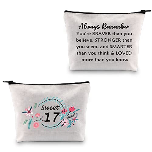 MBMSO Sweet 17 Makeup Bag Happy 17th Birthday Gift Bag 17 Year Old Girl Gifts Inspirational Gifts always Remember You are Braver than You Believe (Sweet 17) - Image 1