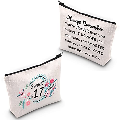 MBMSO Sweet 17 Makeup Bag Happy 17th Birthday Gift Bag 17 Year Old Girl Gifts Inspirational Gifts always Remember You are Braver than You Believe (Sweet 17) - Image 2