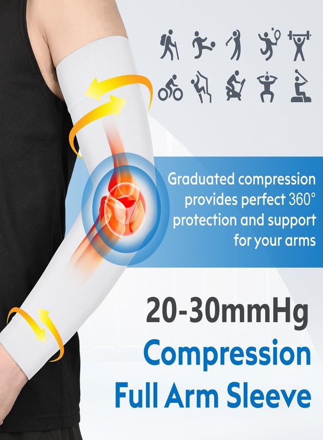 MGANG Lymphedema Medical Compression Arm Sleeve 15-20 mmHg, Full Arm Support with Silicone Band, Relieve Swelling Edema Post Surgery Recovery for Women Men, Daily Wear & Work, White L - Image 3