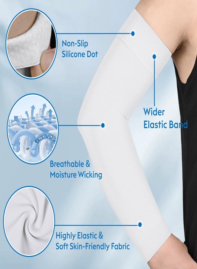 MGANG Lymphedema Medical Compression Arm Sleeve 15-20 mmHg, Full Arm Support with Silicone Band, Relieve Swelling Edema Post Surgery Recovery for Women Men, Daily Wear & Work, White L - Image 2