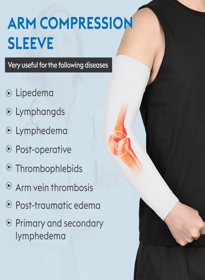 MGANG Lymphedema Medical Compression Arm Sleeve 15-20 mmHg, Full Arm Support with Silicone Band, Relieve Swelling Edema Post Surgery Recovery for Women Men, Daily Wear & Work, White L - Image 4