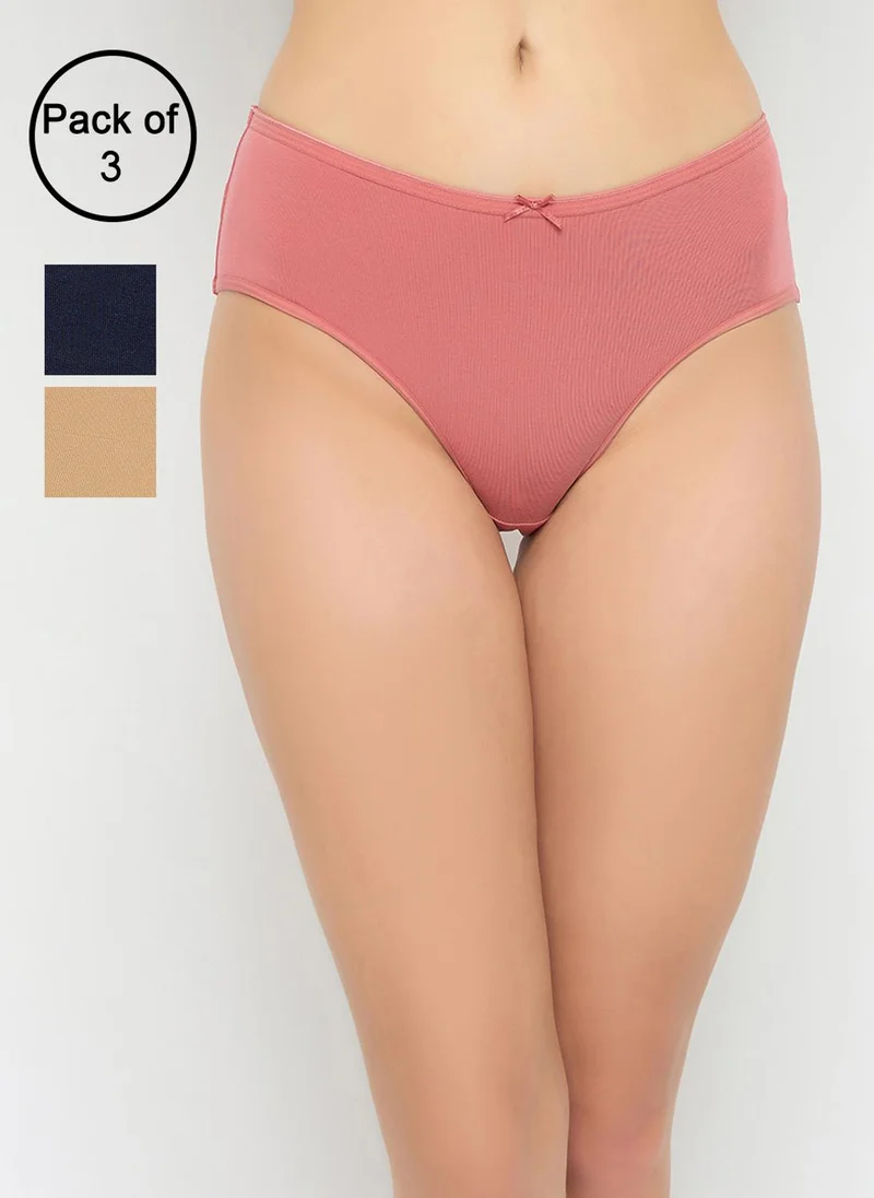 Clovia Clovia Pack of 3 Mid Waist Solid Hipster Panties - Cotton