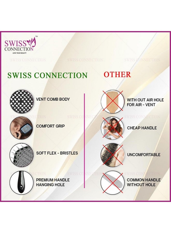 Swiss Connection فرشاة شعر سويس كونكشن متعددة الاستخدامات مع فتحات للتهوية للرجال والنساء | خالية من الألم | تقوم بتسريح وفك تشابك الشعر | مناسبة للاستخدام على الشعر الرطب أو الجاف | شعيرات مضادة للكهرباء الساكنة من نوع ديو فليكس | مقبض خفيف الوزن باللون الأسود (عبوة من 1) - Image 5