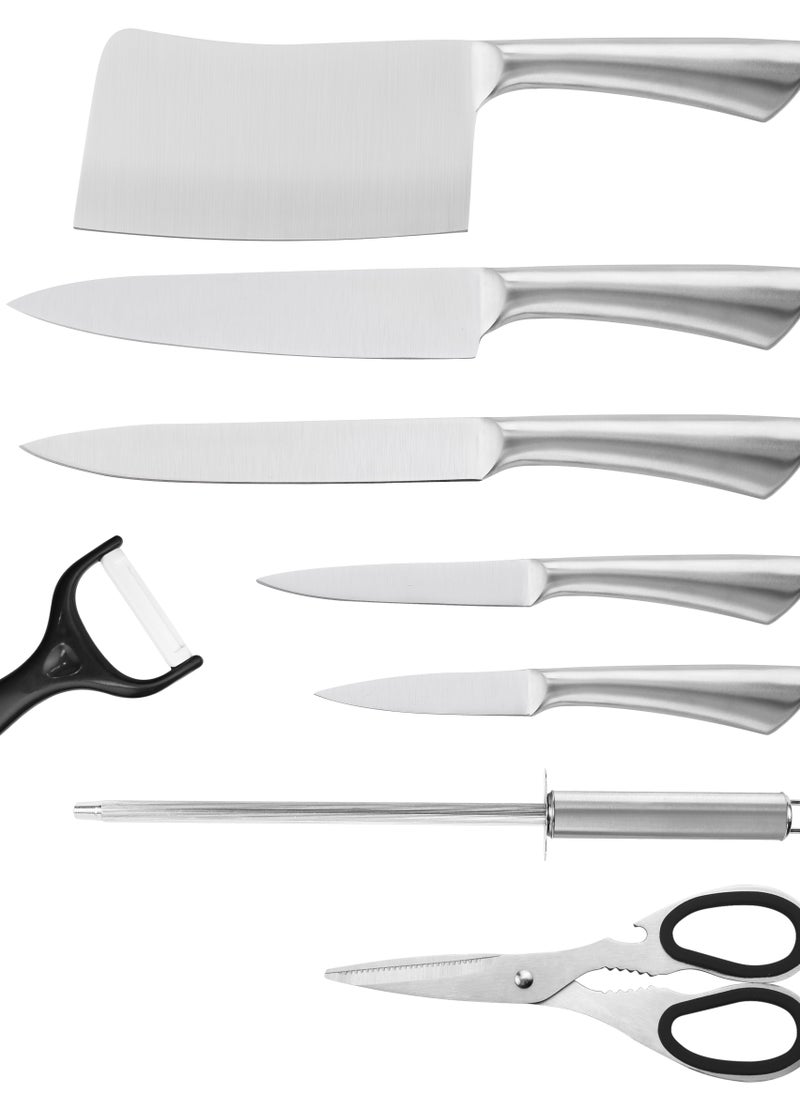 HausRoland 9 Pieces Kitchen Knife Set with Spinning Block, High Carbon Stainless Steel Blades, Knives For Steak, Bread, Vegetables and more, Includes Knife Sharpener  - Image 2