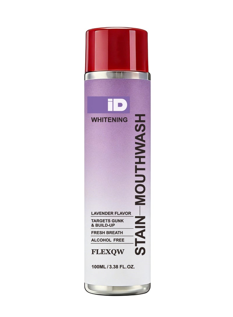 FLEXQW iD Stain Whitening Mouthwash, Gunk Removing Mouthwash for Fresh Breath, Hydrogen Peroxide Mouthwash to Promote Whiter Teeth, Peroxide Rinse with Essential Oils 100ml - Image 1