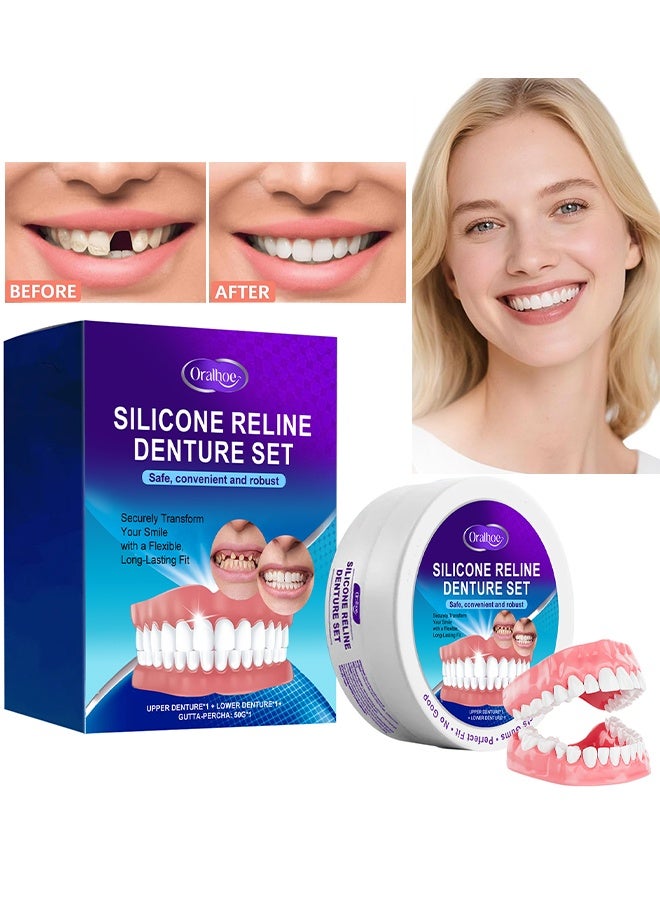ORALHOE Silicone Reline Denture Set, Denture Silicone Reline Kit For Dentures, Soft Denture Reline Kit For Men And Women, Complete Teeth Veneer Kit, Unisex Denture Reline Kit Is Suitable For Securing Upper And Lower Dentures - Image 1