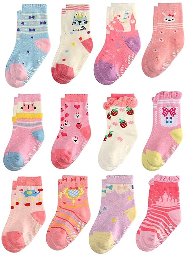 Kidbee Baby 100% Cotton Toddler Baby Girls Non Slip Skid Ankle Socks Grips (12-18 Months, 8 Pairs) - Image 1