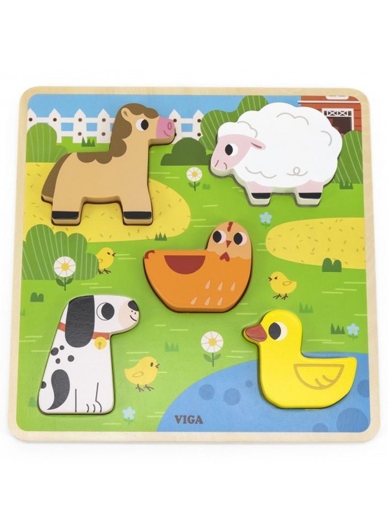 Viga Wooden Farm Animal Puzzle – Montessori Educational Toy for Toddlers - Image 3