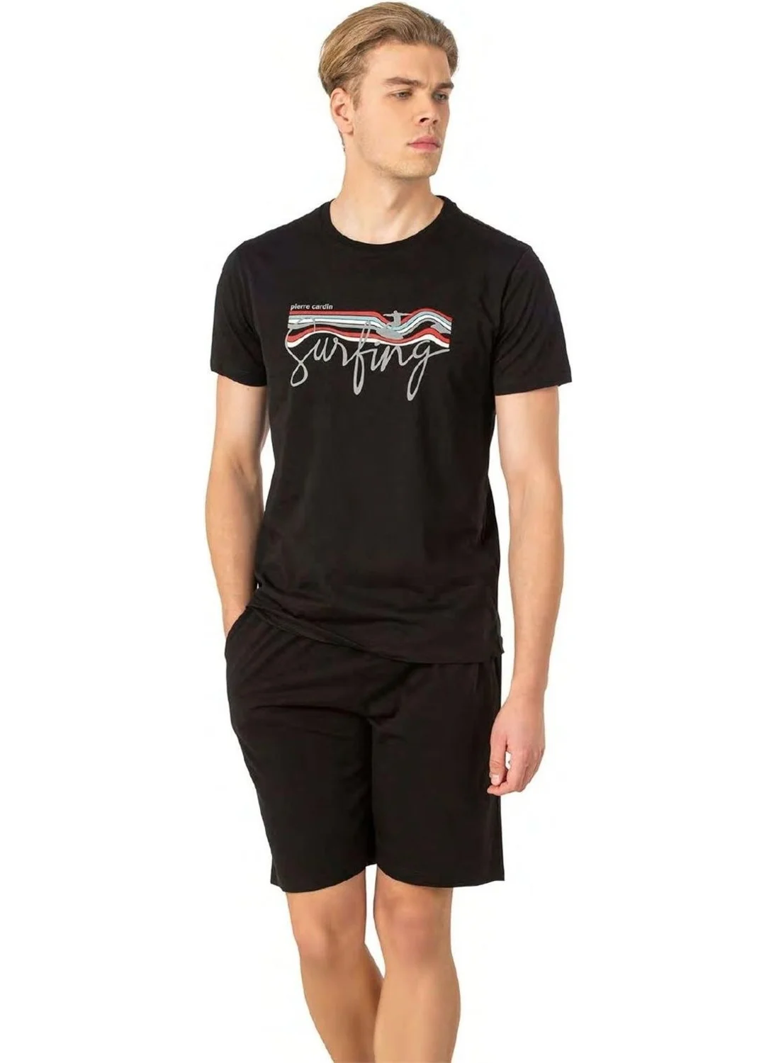 بيير كاردان 6073 Men's Short Sleeve Shorts Pajama Set-Black
