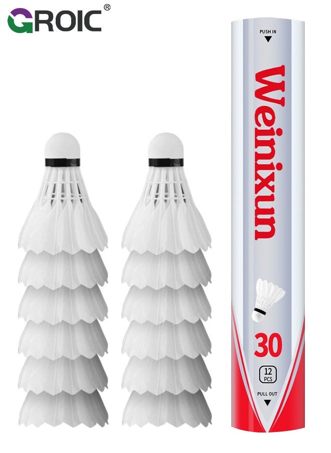GROIC 12 Pack Badminton Ball Shuttlecocks, Badminton Birdies Shuttlecocks, Duck Feather Shuttlecocks Stable Durable High Speed Training Badminton Balls for Indoor & Outdoor Practice Training Activities  - Image 1