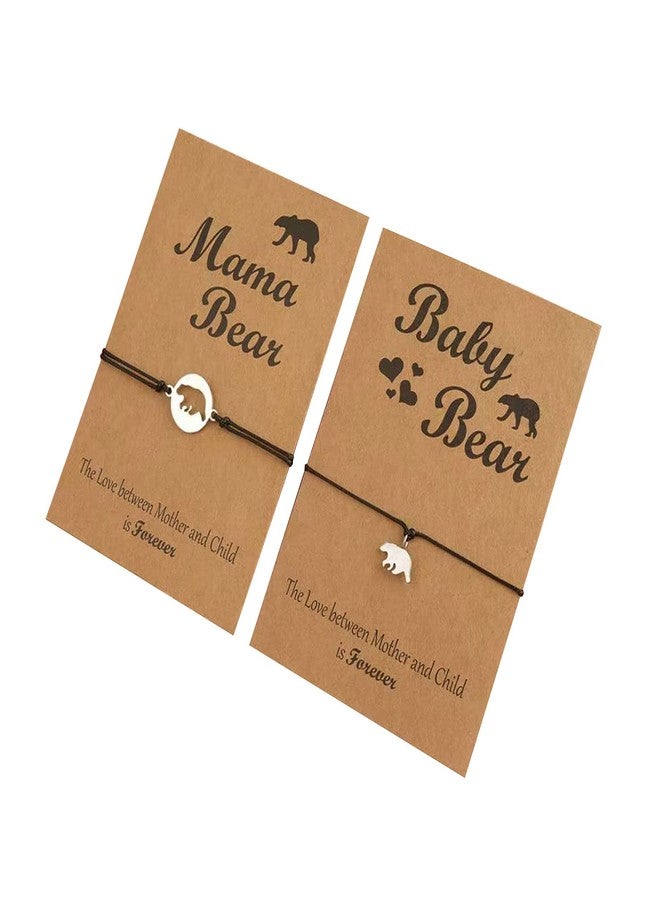 KunBead Women Mama Bear Leather Bracelet set for 2 Mother and Daughter Son Matching Wish Bracelets - Image 1