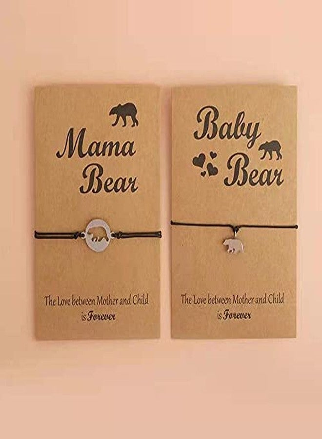 KunBead Women Mama Bear Leather Bracelet set for 2 Mother and Daughter Son Matching Wish Bracelets - Image 2