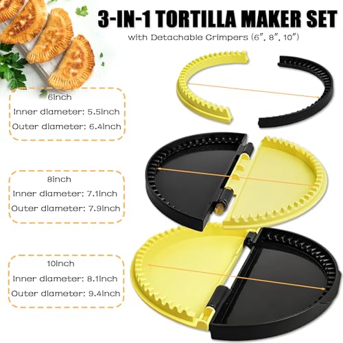 Musibo Tortilla Sealer, 3-in-1 Upgraded Quesadilla Maker with 6", 8", and 10" Fully Removable Presses, a Dish Brush, Adjustable & Detachable Crimper for Burritos, Tacos, Dumplings, Calzones, and Sandwiches. - Image 2