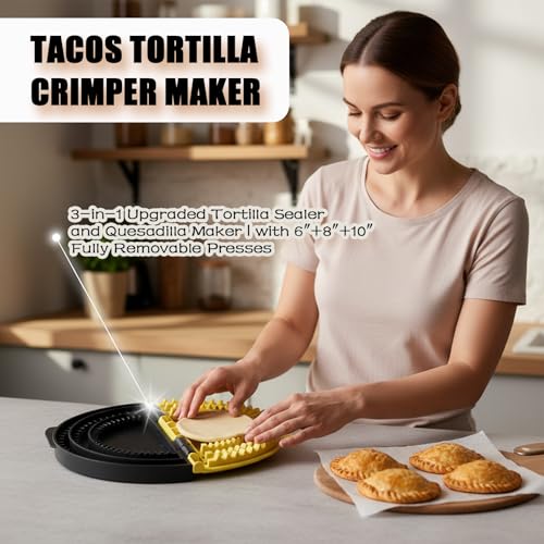 Musibo Tortilla Sealer, 3-in-1 Upgraded Quesadilla Maker with 6", 8", and 10" Fully Removable Presses, a Dish Brush, Adjustable & Detachable Crimper for Burritos, Tacos, Dumplings, Calzones, and Sandwiches. - Image 5