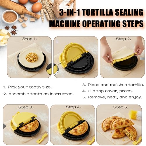 Musibo Tortilla Sealer, 3-in-1 Upgraded Quesadilla Maker with 6", 8", and 10" Fully Removable Presses, a Dish Brush, Adjustable & Detachable Crimper for Burritos, Tacos, Dumplings, Calzones, and Sandwiches. - Image 3