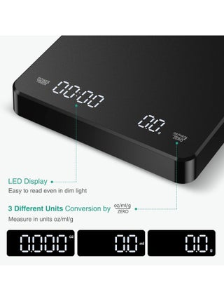 Smart Coffee Scale with Timer,3kg/0.1g High Precision Food Scale,Kitchen Scale Pour Over V60 Drip Coffee with Type-C,LED Digital Scale For Cooking,with a Silicone Non-slip Pad,Black - view 4